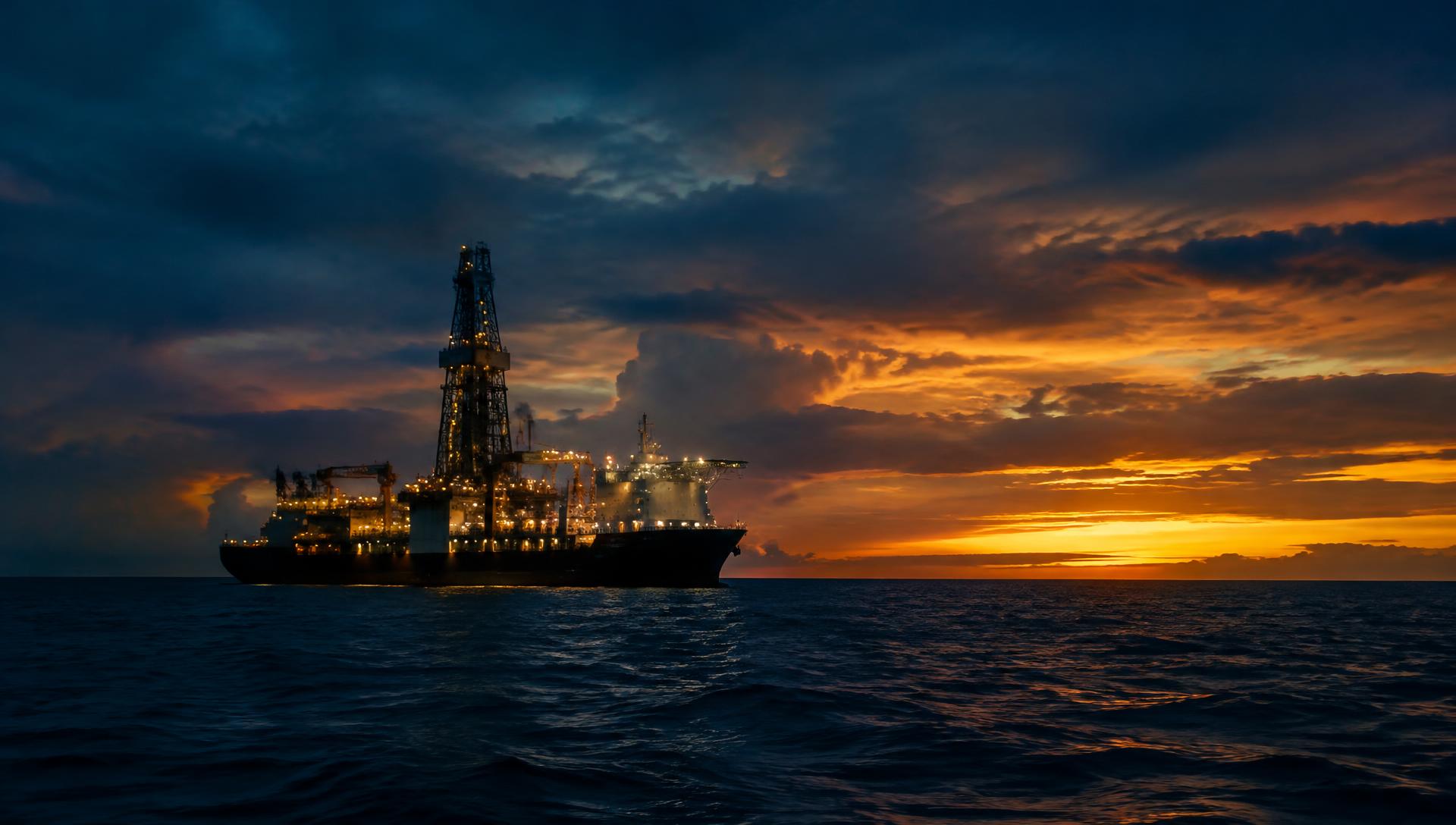 Noble drillship at dusk
